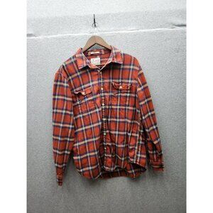 Lucky Brand Mens Plaid Orange & Blue Button-Up Shirt L/G Classic Fit
